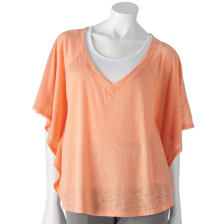 Hang Ten Addison Slubbed Poncho Top, Size: Large, Lt Orange