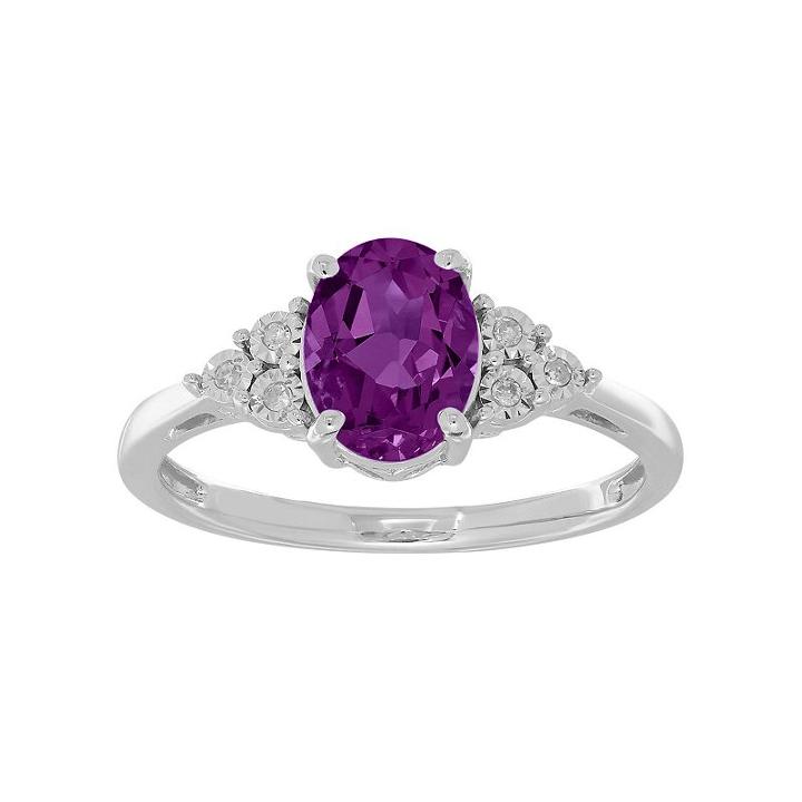 Sterling Silver Amethyst & Diamond Accent Oval Ring, Women's, Size: 6, Purple