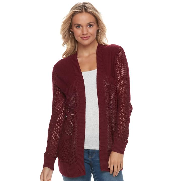 Juniors' So&reg; Open-stitch Cardigan Sweater, Teens, Size: Xs, Dark Pink