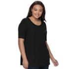 Juniors' Plus Size So&reg; Elbow Sleeve Tunic Tee, Teens, Size: 1xl, Black