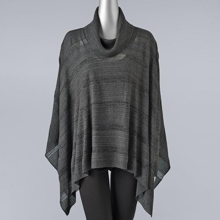 Women's Simply Vera Vera Wang Draped Poncho Sweater, Size: Xl, Dark Grey