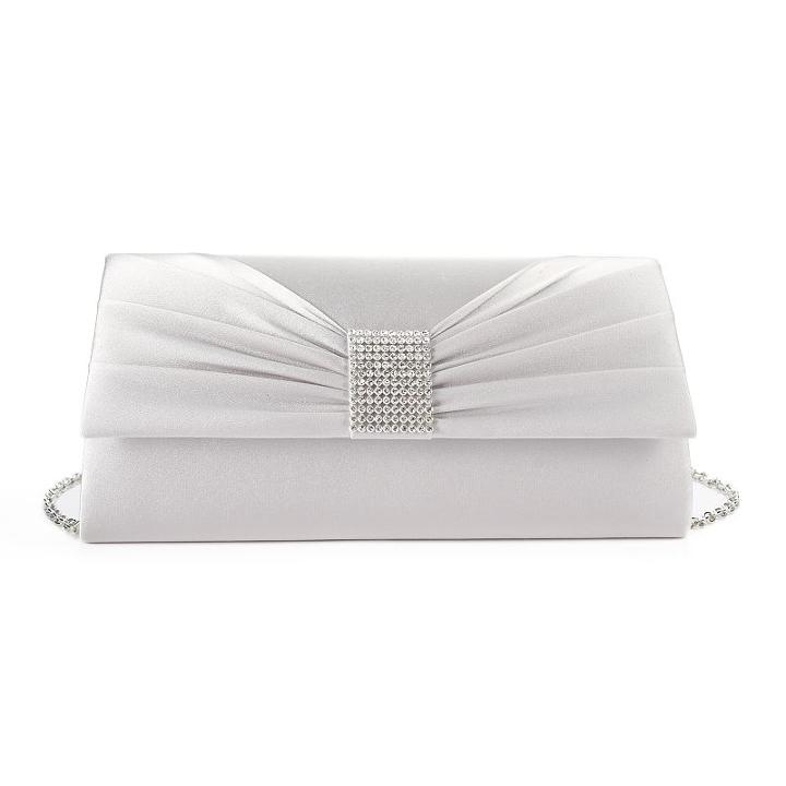 Gunne Sax Violet Ruched Satin Rhinestone Clutch, Women's, Silver