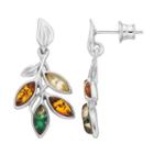 Sterling Silver Amber Leaf Drop Earrings, Women's, Multicolor