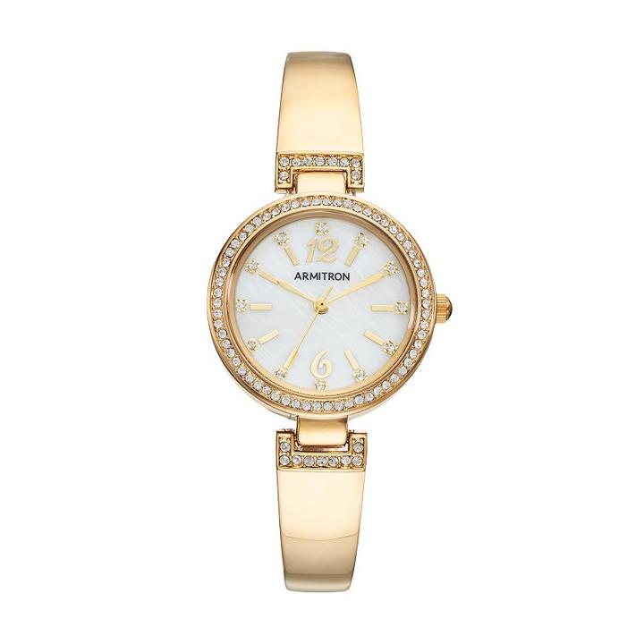 Armitron Women's Crystal Half Bangle Watch - 75/5469mpsv, Size: Small, Yellow