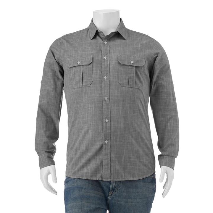 Big & Tall Apt. 9&reg; Classic-fit Crosshatch Roll-tab Button-down Shirt, Men's, Size: Xl Tall, Black