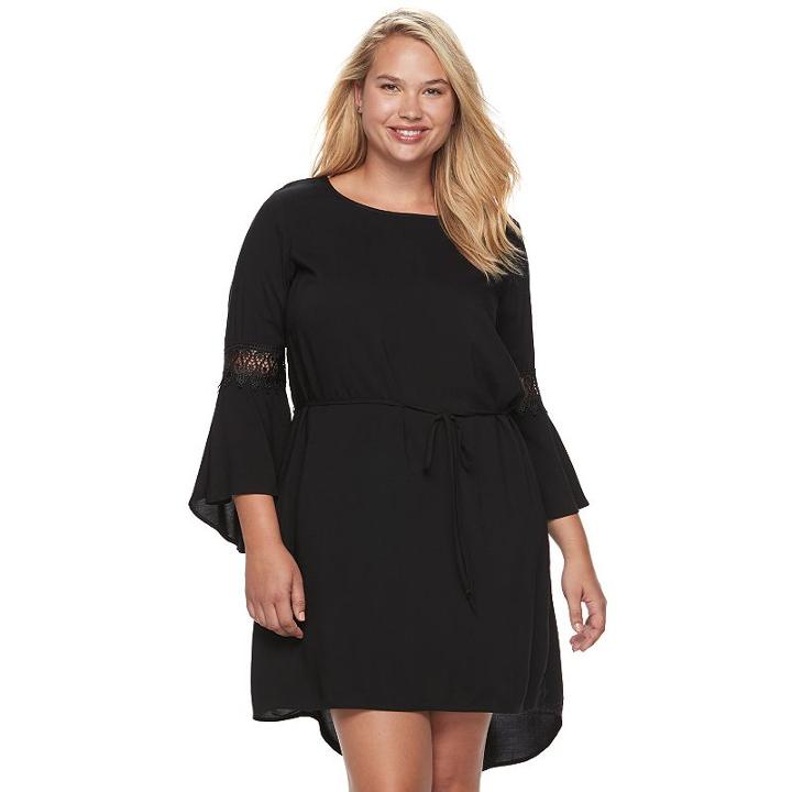 Juniors' Plus Size Wrapper Crochet Inset High-low Hem Dress, Teens, Size: 3xl, Black