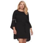 Juniors' Plus Size Wrapper Crochet Inset High-low Hem Dress, Teens, Size: 3xl, Black