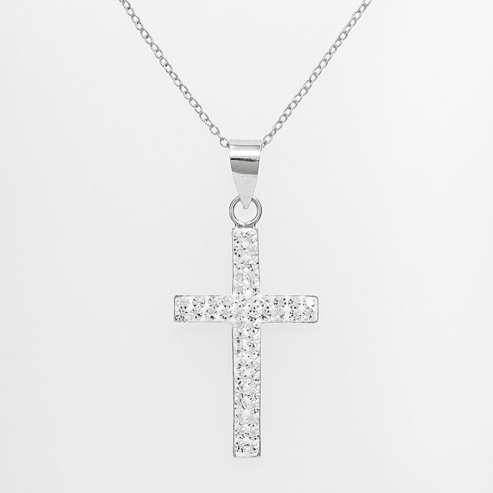 Silver Plated Crystal Cross Pendant, Women's, White