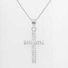 Silver Plated Crystal Cross Pendant, Women's, White