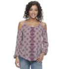 Juniors' Rewind Embroidered Print Cold-shoulder Top, Girl's, Size: Small, White Oth