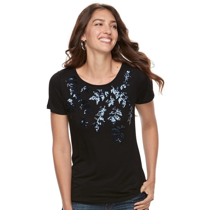 Women's Apt. 9&reg; Embellished Tee, Size: Xl, Oxford