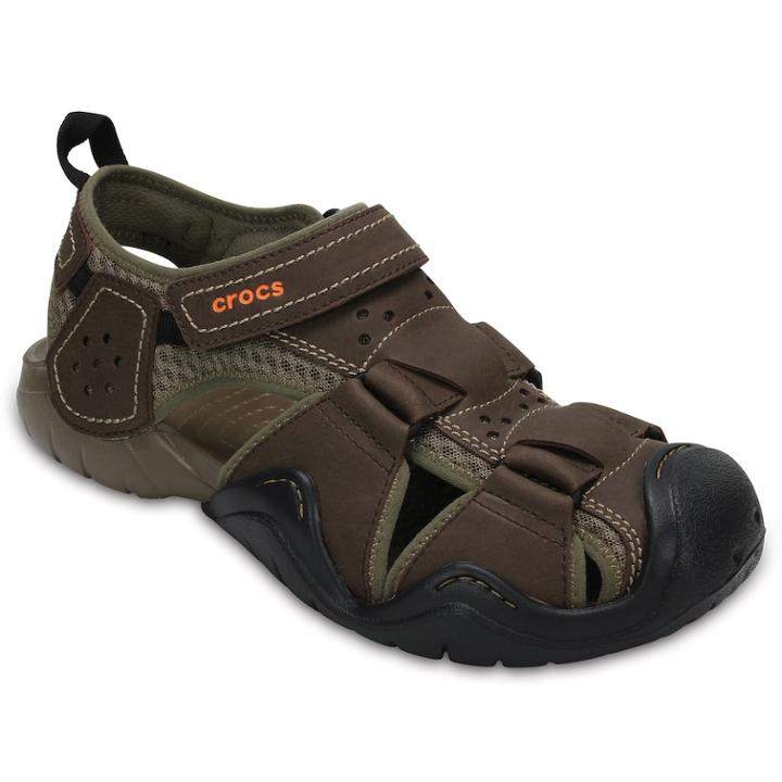 Crocs Swiftwater Men's Leather Fisherman Sandals, Size: 9, Brown