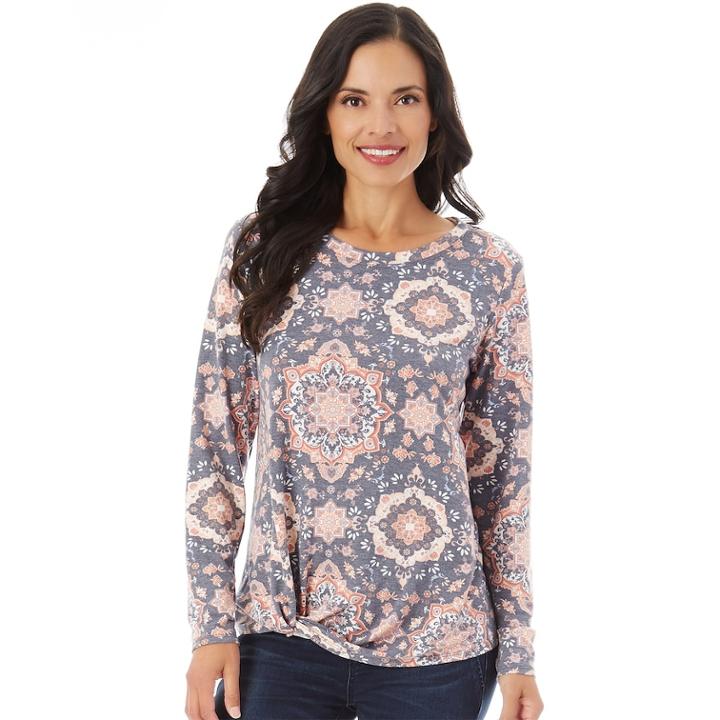 Women's Apt.9&reg; Knit Knot Top, Size: Large, Denim Medallion