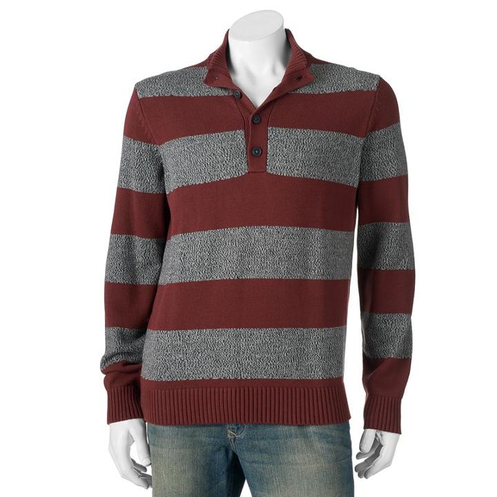 Men's Izod Regular-fit Rugby-striped Mockneck Sweater, Size: Medium, Red Other