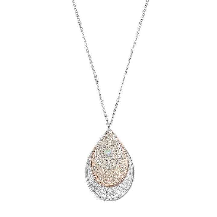 Lc Lauren Conrad Filigree Teardrop Layered Pendant Necklace, Women's, Multicolor