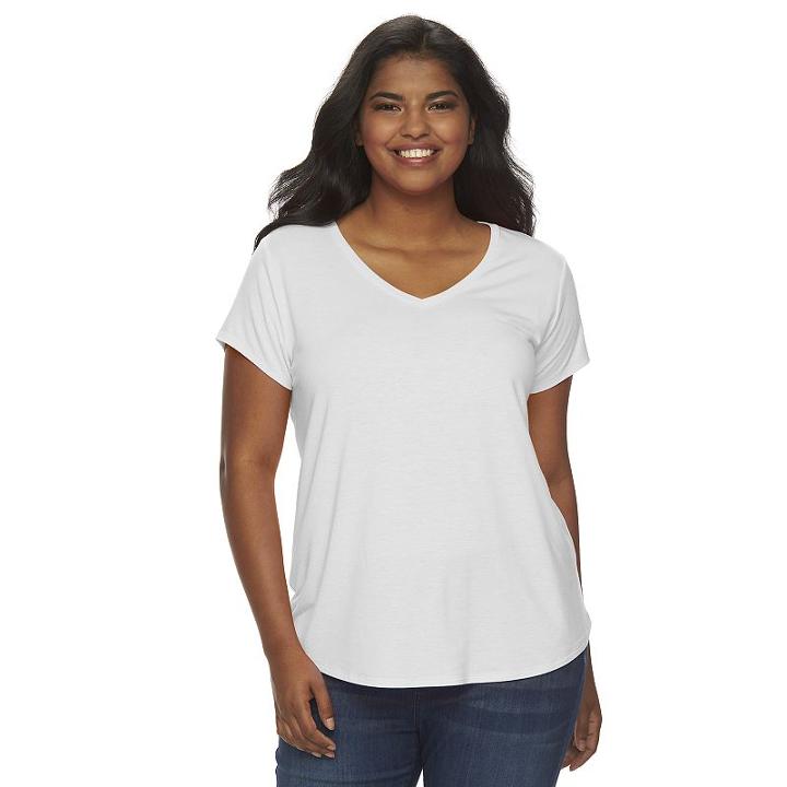 Juniors' Plus Size So&reg; Short Sleeve V-neck Tee, Girl's, Size: 1xl, White