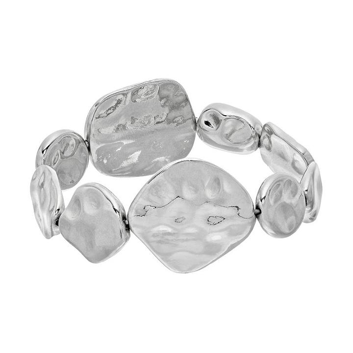 Hammered Oblong Disc Stretch Bracelet, Women's, Silver