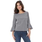 Juniors' Iz Byer California Poplin Bell Sleeve Top, Teens, Size: Small, Black White Big Stripe