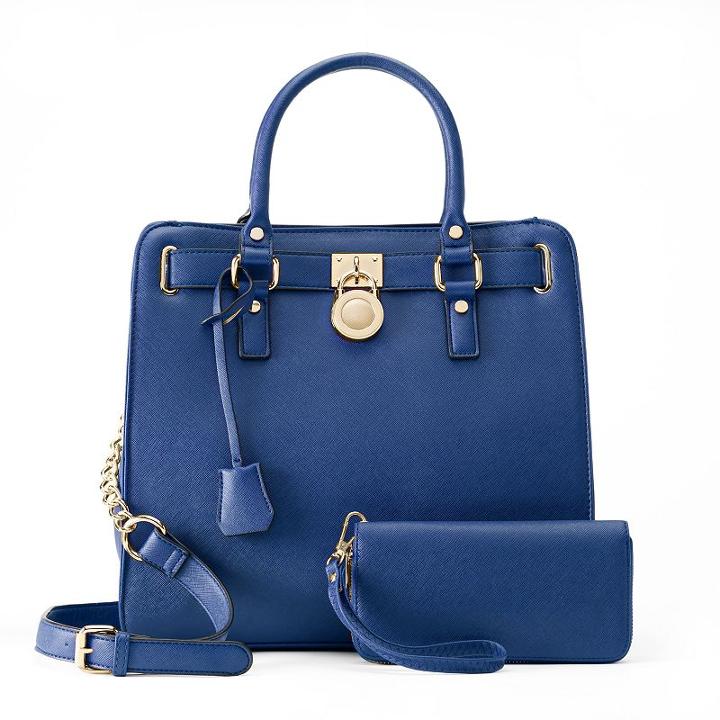 Deluxity Nikki Lock Satchel With Wallet, Women's, Blue