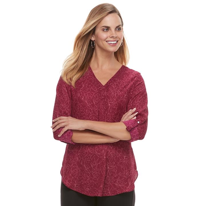 Women's Apt. 9&reg; Roll-tab Chiffon Tunic Top, Size: Small, Dark Red
