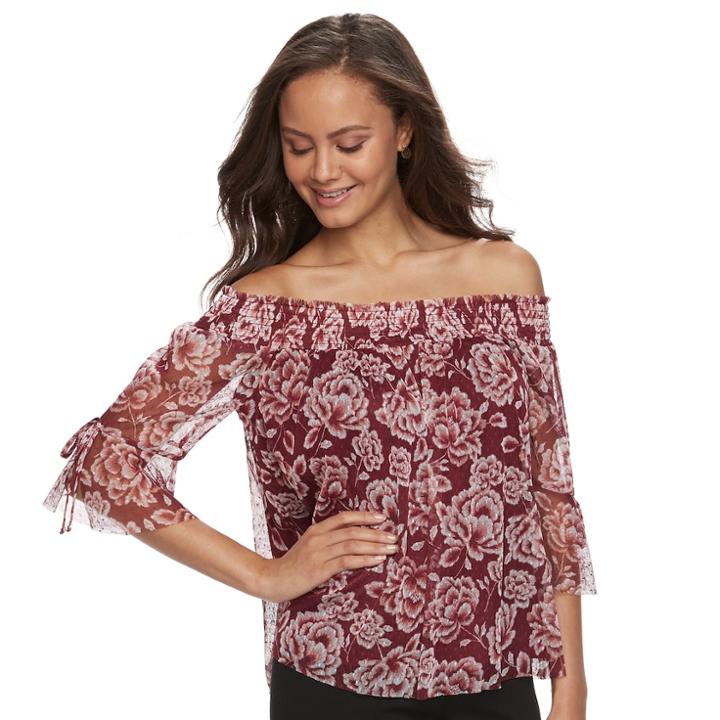 Juniors' Iz Byer Floral Off-the-shoulder Top, Teens, Size: Small