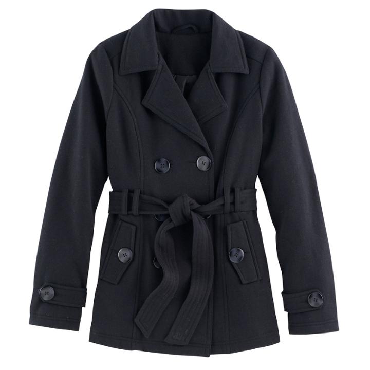 Girls 4-16 So&reg; Fleece Peacoat, Size: 4-5, Black