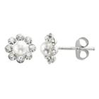 Sterling Silver Crystal And Cultured Pearl Flower Stud Earrings, Women's, White