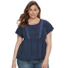 Plus Size Sonoma Goods For Life&trade; Embroidered Peplum Tee, Women's, Size: 3xl, Dark Blue