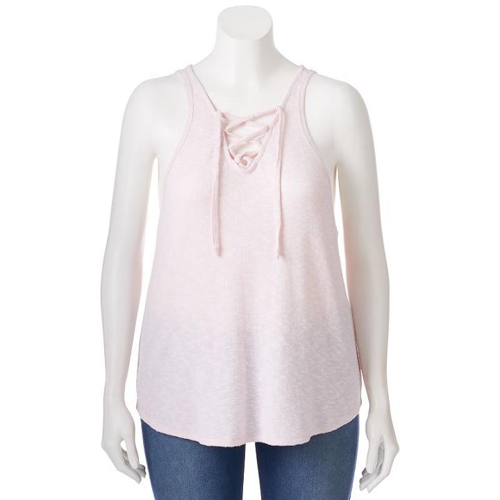 Juniors' Plus Size So&reg; Lace Up V-neck Tank, Girl's, Size: 1xl, Lt Orange