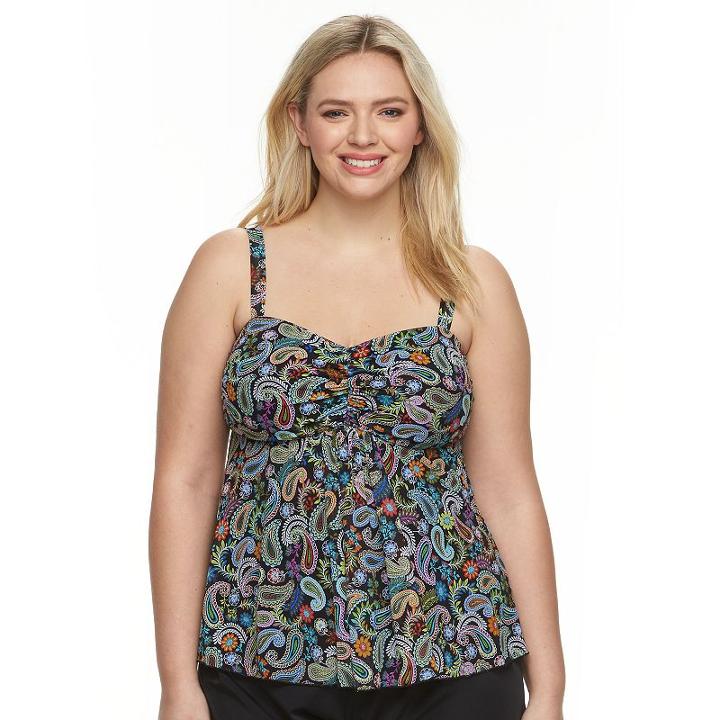 Plus Size A Shore Fit Tummy Slimmer Mesh Tankini Top, Women's, Size: 24 W, Ovrfl Oth