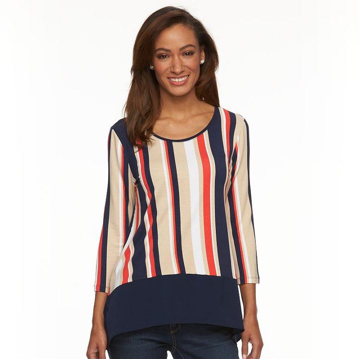 Women's Croft & Barrow&reg; Handkerchief-hem Top, Size: Xs, Beig/green (beig/khaki)