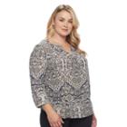 Plus Size Dana Buchman Printed Henley, Women's, Size: 3xl, Beig/green (beig/khaki)