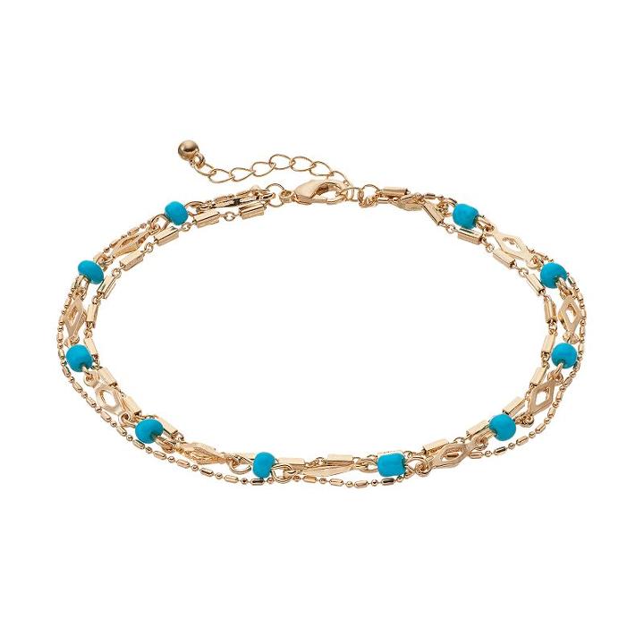 Mudd&reg; Blue Beaded Station Multi Strand Anklet, Women's, Turq/aqua