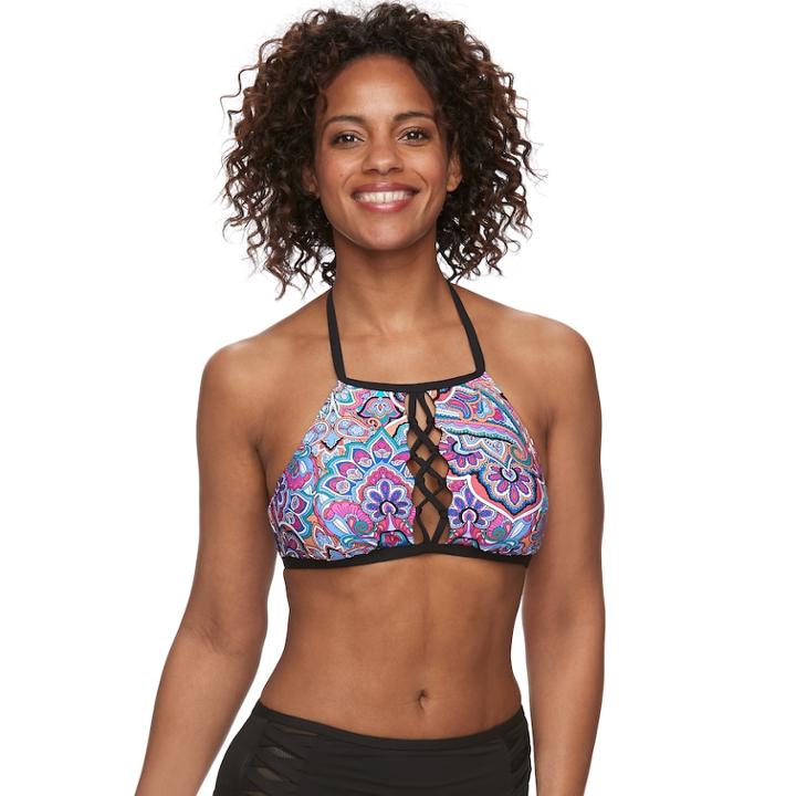 Women's Apt. 9&reg; Floral High-neck Halter Bikini Top, Size: Large, Moroccan Tapestry