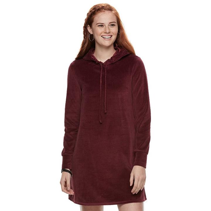 Juniors' Love, Fire Hooded Velour Dress, Teens, Size: Xl, Dark Red