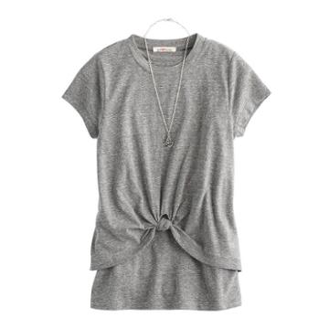 Girls 7-16 Dj & Juju Twist Front Tee With Necklace, Size: Small, Grey