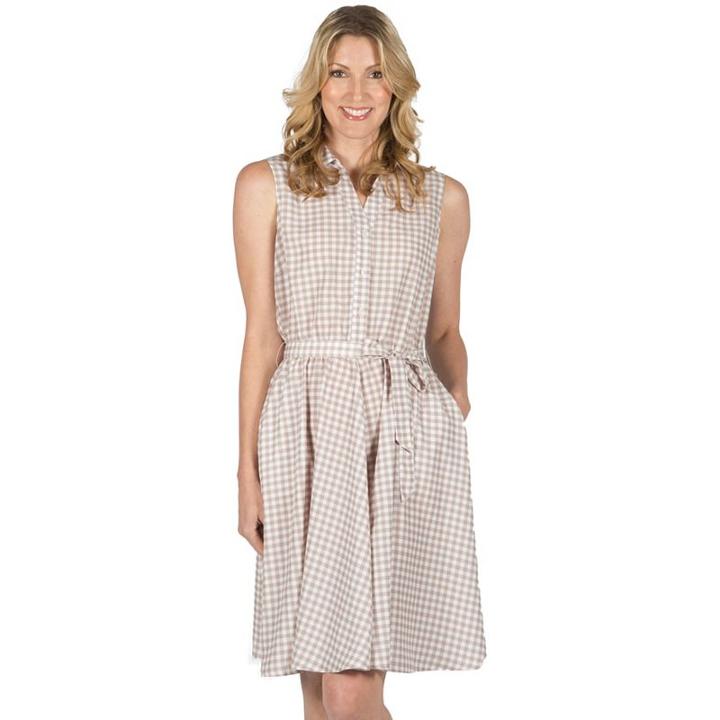 Women's Larry Levine Fit & Flare Gingham Dress, Size: Small, Beige Oth