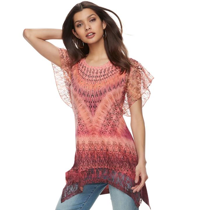 Women's World Unity Lace Shark-bite Top, Size: Medium, Orange