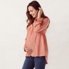 Maternity Lc Lauren Conrad High-low Pintuck Peasant Top, Women's, Size: S-mat, Brt Orange