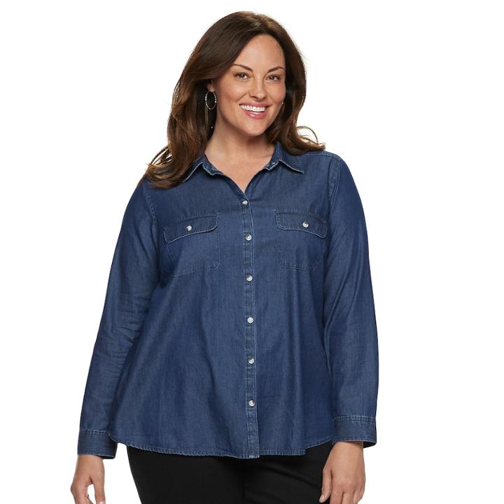 Plus Size Croft & Barrow&reg; Classic Soft Button-down Shirt, Women's, Size: 2xl, Dark Blue