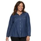 Plus Size Croft & Barrow&reg; Classic Soft Button-down Shirt, Women's, Size: 2xl, Dark Blue