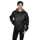 Men's Excelled Faux-leather Hooded Bomber Jacket, Size: Medium, Black