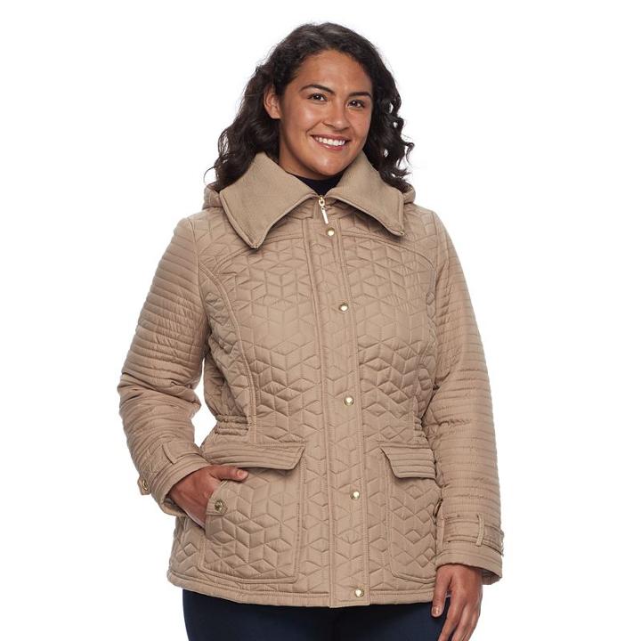 Plus Size Weathercast Quilted Anorak, Women's, Size: 3xl, Beig/green (beig/khaki)