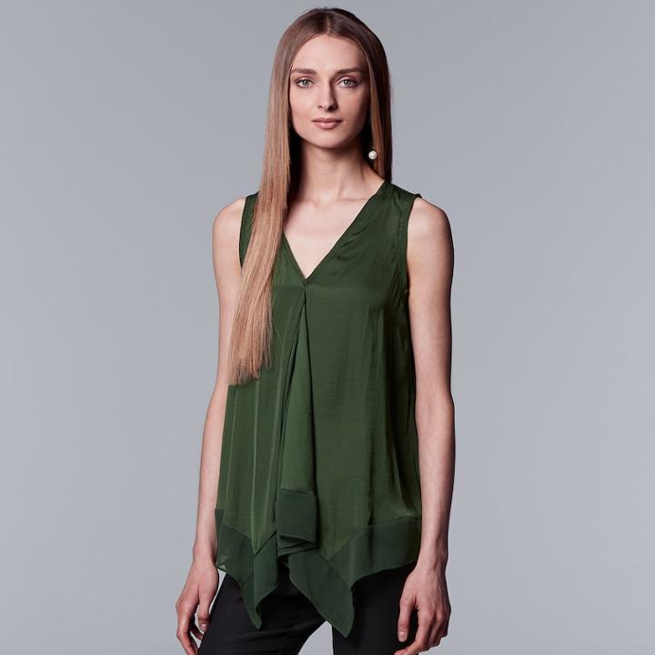 Petite Simply Vera Vera Wang Handkerchief Hem Tank, Women's, Size: M Petite, Dark Green