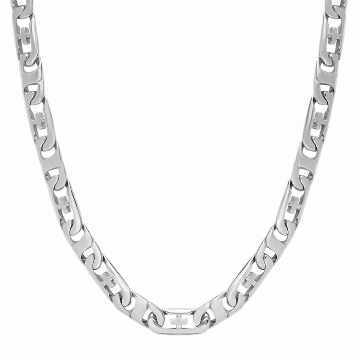 Men's Stainless Steel Cross Link Curb Chain Necklace, Size: 24, Grey