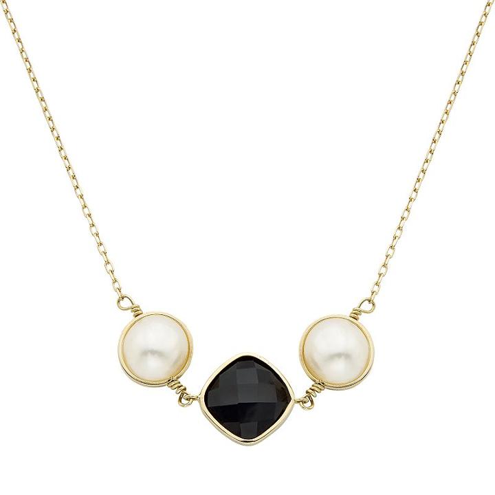 Freshwater Cultured Pearl & Onyx 14k Gold Necklace, Women's, Size: 18, Black