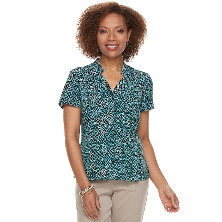 Petite Dana Buchman Trapunto Short Sleeve Top, Women's, Size: Xl Petite, Dark Blue