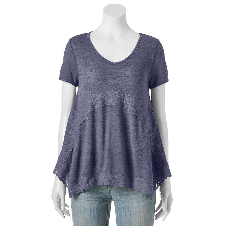 Juniors' Cloud Chaser Lace-inset Handkerchief Top, Girl's, Size: Xl, Grey Other