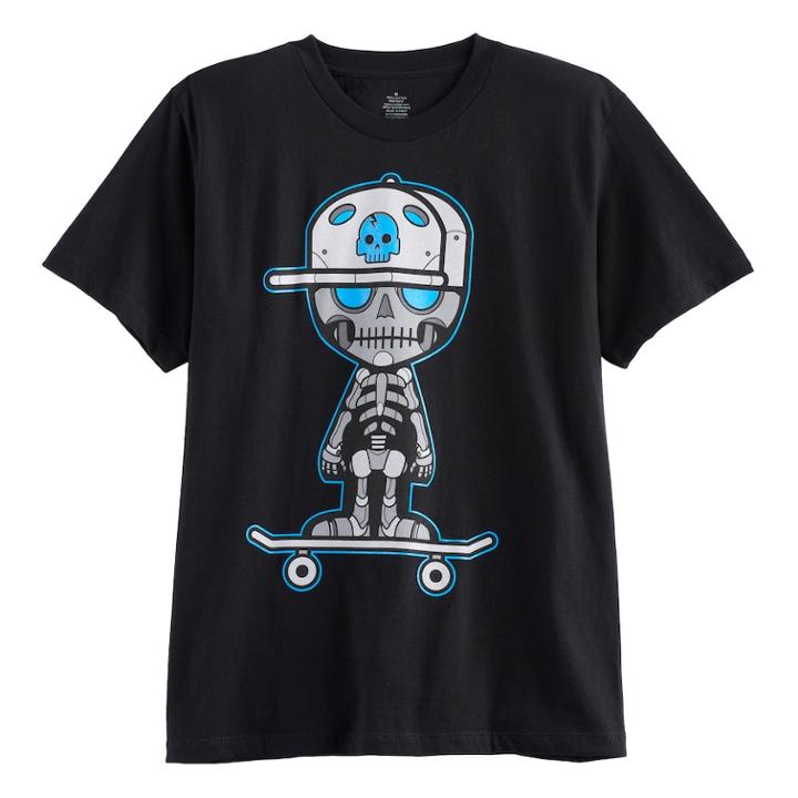 Boys 8-20 Skully Robot Tee, Size: Medium, Black