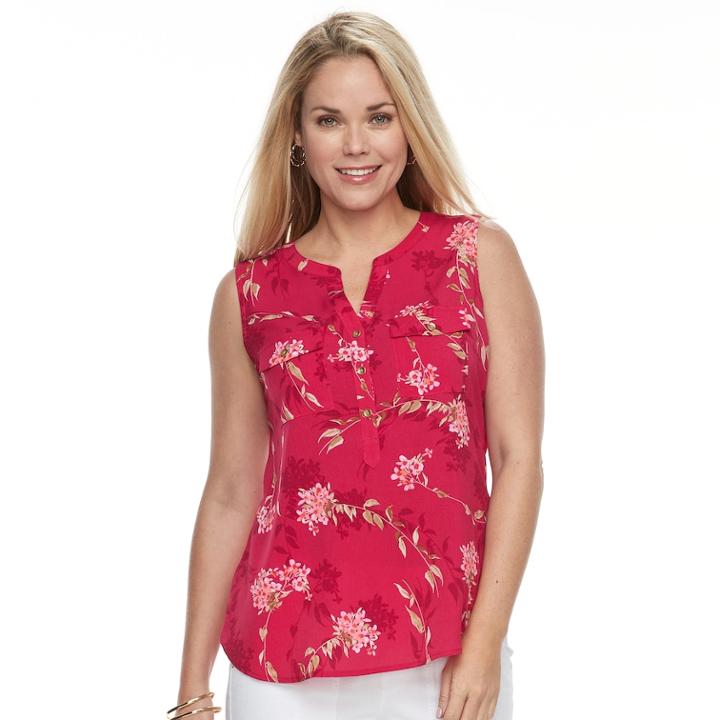 Petite Croft & Barrow&reg; Sleeveless Henley Top, Women's, Size: M Petite, Med Pink